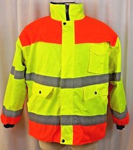 NEW Mens Reflective Jacket Orange Green Fleece Lining Road Worker Safety Large - £18.82 GBP