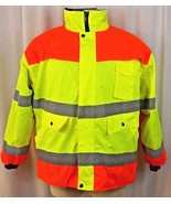 NEW Mens Reflective Jacket Orange Green Fleece Lining Road Worker Safety... - £19.08 GBP