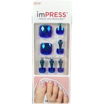 NEW Kiss Nails Impress Press On Pedicure Gel Dark Blue Geometric Toe Nails - £13.49 GBP