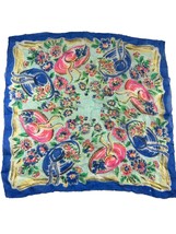 Vintage Ladies Hats Scarf Blue Pink Floral 17&quot; Square Flaw Hanky Handker... - $24.75