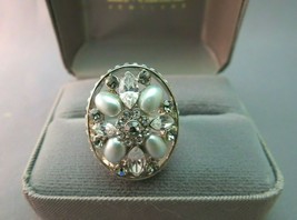 Carolee Pearl Ring Crystal Navettes Smokey Quartz Rhinestones Designer Size 8 - £31.96 GBP