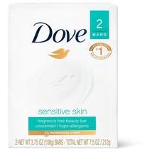 2pk Dove Beauty Bar Sensitive Skin Fragrance Free HYPOALLERGENIC  4oz each - £18.23 GBP