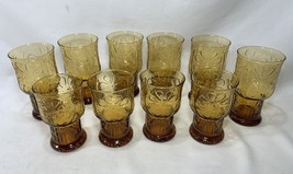 Vintage Libbey Country Garden Amber Glasses Tumblers 6” 5” Daisy Floral ... - €46,27 EUR