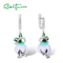 Silver Earrings For Women Genuine 925 Sterling Silver Exquisite White Blooming F - £61.21 GBP