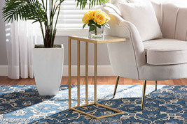Lombok Gold Finished Metal C Shaped End Table w/Marble Tabletop - $1,713.85 MXN