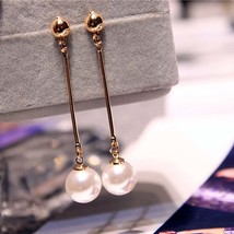 Korean Simulated Pearl Long Tassel Bar Drop Earrings For Women OL Style Sweet Da - £8.27 GBP