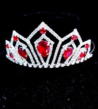 Rhinestone Crystal Tiara, Red Crown Tiara, Statement Pageant Jewelry, Head Band  - £31.95 GBP