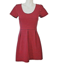 J Crew Striped Fit &amp; Flare Dress Womens Size 2 Red Blue Stretchy Side Zi... - $16.99