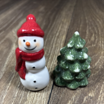 Christmas Holiday Ceramic Salt Shaker Set Snowman/Pine Tree - $6.99