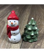 Christmas Holiday Ceramic Salt Shaker Set Snowman/Pine Tree - $6.99