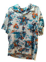 George L Large Cream Blue Orange Tropical Hawaiian Men's Button shirt Rayon - $14.84