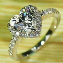 2Ct Heart Cut Moissanite Heart Shape Halo Engagement Ring 14K White Gold Plated - £88.20 GBP