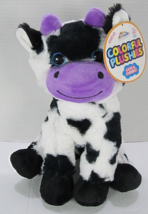 Grafix Cute &amp; Cuddly Colorful Animal Plush Cow 11&quot; Purple Black White w/tag - £11.24 GBP