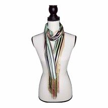 Talbots Vintage 56&quot; Silk Wrap Scarf with Fringe Multi Color Colorful Stripes  - £23.70 GBP