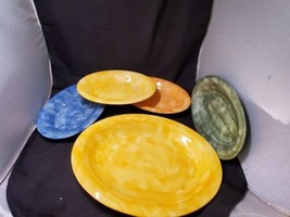 Eddie Bauer Home Collection Serving Plates Set of 5 Olive, Yellow, Blue &amp; Orange - £25.41 GBP