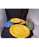 Eddie Bauer Home Collection Serving Plates Set of 5 Olive, Yellow, Blue ... - £25.52 GBP