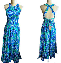 Abel the Label Anthropologie Rumi Maxi Dress NWT Blue Green Sexy Back sz S - £55.34 GBP