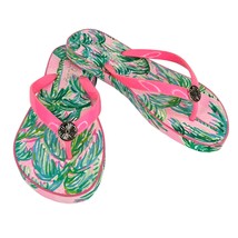 Lilly Pulitzer Pool Flip Flops Pink Blossom Hawaiian Thong Sandals 5/6 - £22.91 GBP