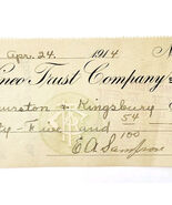 1914 Kineo Trust Company Bank Check E.A. Sampson Dover Maine Signed 6313... - $27.68 CAD