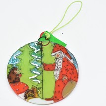 Handmade Fused Art Glass Woodland Santa Christmas Ornament Sun Catcher Ecuador - £3.94 GBP