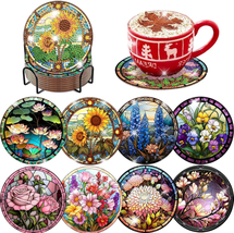 8 PCS Diamond Art Coasters-Flower Diamond Painting Coasters Kits with Ho... - £15.17 GBP