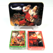 Coca-Cola Santa  Collectible 3D Tin &amp; Two Decks of Sealed Cards Original Box VTG - £11.72 GBP