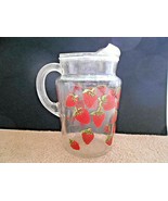 Vintage 5&quot; Clear Pitcher with Strawberry Design - £13.64 GBP