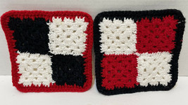 Handmade Crocheted Lot 2 Pot Holders Hot Pad Color Block Red White Black... - $10.62