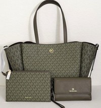 Michael Kors Freya Olive Green Mk Logo Large Open Tote Bag With Pouchnwt! - £183.18 GBP