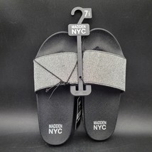 New Madden NYC Women’s Sz 7.5 Bling Fancie Slide On Sandals Black Rhines... - $19.79