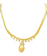 Gold Plated Herring-bone chain with 13 Cubic Zirconia Stone and Pearl Pe... - $281.89 MXN