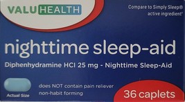 Nighttime Sleep-Aid Diphenhydramine 25 mg Generic Simply Sleep, 36 Caple... - $3.46