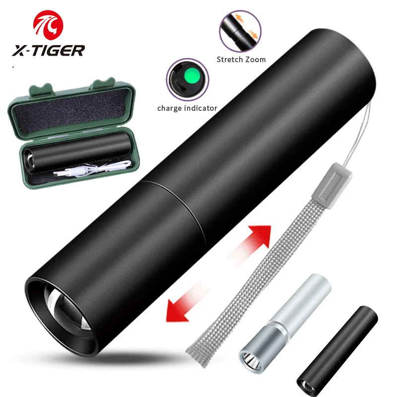 X-TIGER Camping Flashlight USB Rechargeable LED Flashlight Waterproof Telescopic - £10.93 GBP