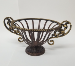 7&quot; Pedestal Basket Ornate Rustic French Country Braided Trim Metal Fruit... - £21.93 GBP