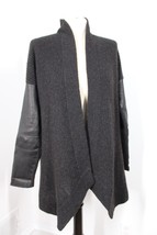 Eileen Fisher S Charcoal Gray Yak Merino Wool Leather Sleeve Cardigan Sw... - $66.49