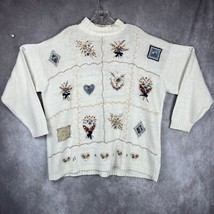 Vintage Cottagecore Sweater Wms 2X Embroidered Floral Applique Knit Gran... - $581.03 MXN