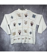 Vintage Cottagecore Sweater Wms 2X Embroidered Floral Applique Knit Gran... - $42.35 CAD