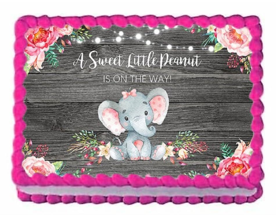 Primary image for A Little Peanut Elephant Is On It's Way Edible Image Edible Baby Shower Cake Top