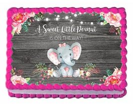 A Little Peanut Elephant Is On It's Way Edible Image Edible Baby Shower Cake Top - $16.47