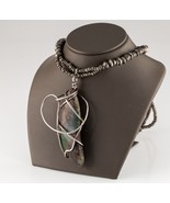 Sterling Silver Beaded Necklace with Large Wire-Suspended Tumbled Turquoise - €704,98 EUR Sterling Silver Beaded Necklace with Large Wire-Suspended Tumbled Turquoise - €704,98 EUR