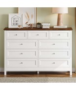 Rustic White Wood Dresser - 9 Drawers, Silver Handles, Storage - $7,238.81 MXN