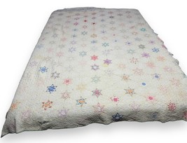 Vtg Patchwork 6 Point Star Scalloped Edge Quilt 2” Diamonds Hand Pieced Sewn - £78.33 GBP