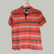 Chaps Mens Polo Shirt Large Orange Striped Short Sleeve Stretch - $11.74