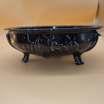 Antique L.E. Smith Art Deco Black Amethyst Glass Round Footed Flower Bowl Dish9” - £24.22 GBP