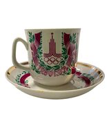 Vintage Verbilki Tea Mug w Saucer 1980 Olympics Russia Dmitrov Porcelain... - $44.55