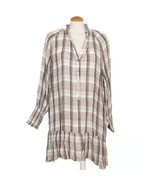 FREE PEOPLE Beige Plaid Red Moon Cotton Blend Gauze Tunic Mini Dress S - $95.31 CAD