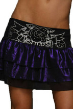 Kimikal Rose Tattoo Rhinestone Rocker Biker Womens Metallic Mini Skirt Purple L - £38.57 GBP