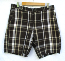 Chaps Mens Size 34 Waist Plaid Cotton Shorts Made in INDIA Black Gold Gray White - £11.38 GBP