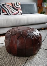 Comfy Foot rest , Deep Brown , Handmade leather Cover Pouf , Moroccan Ottoman ,  - £159.87 GBP