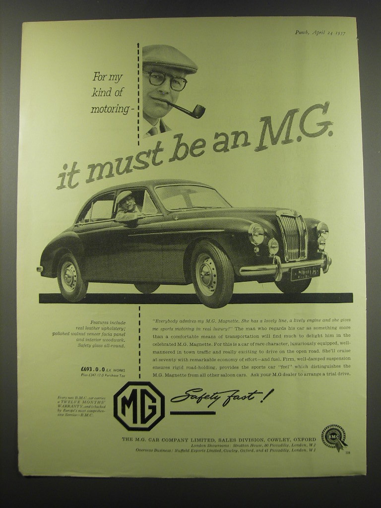 Primary image for 1957 MG Magnette Advertisement - For my kind of motoring - it must be an M.G.